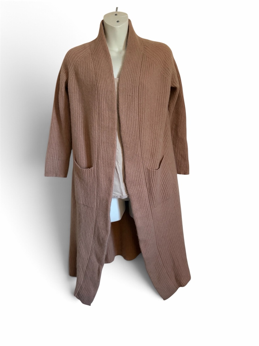 360 Cashmere Size XS 100% Cashmere Long Open Front Cardigan Camel